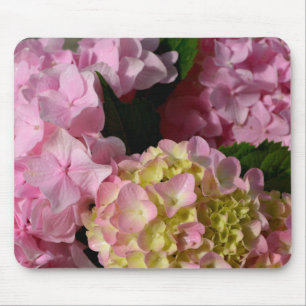 Pink Cream Hydrangeas yellow pink green floral Mouse Mat