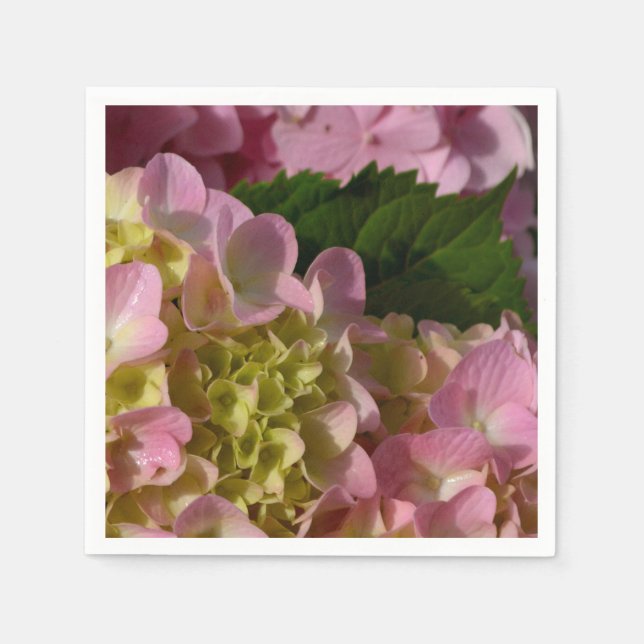 Pink Cream Hydrangeas yellow pink green floral  Napkin (Front)