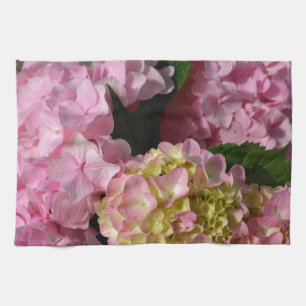 Pink Cream Hydrangeas yellow pink green floral  Tea Towel