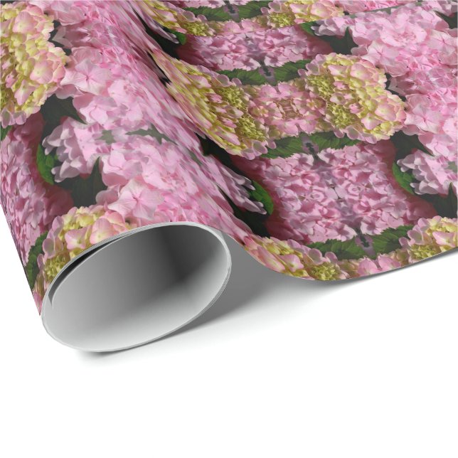 Pink Cream Hydrangeas yellow pink green floral  Wrapping Paper (Roll Corner)