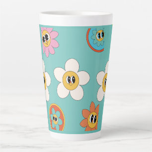 pink cream illustration retro flower latte mug