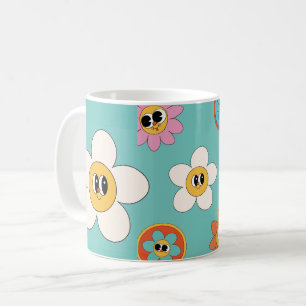 pink cream illustration retro flower mug