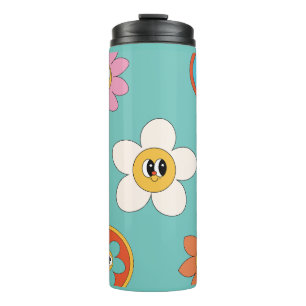 pink cream illustration retro flower tumbler. thermal tumbler