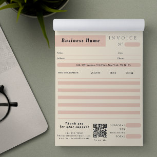 Pink Cream Invoice Sales Receipt Small Business Notepad