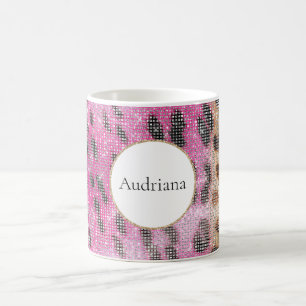 Pink Cream Leopard Animal Sparkle   Coffee Mug
