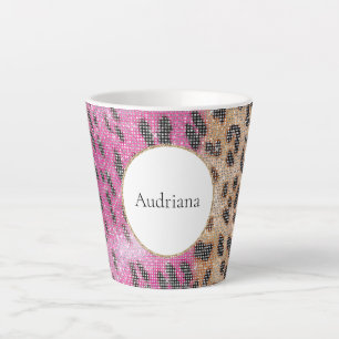 Pink Cream Leopard Animal Sparkle   Latte Mug