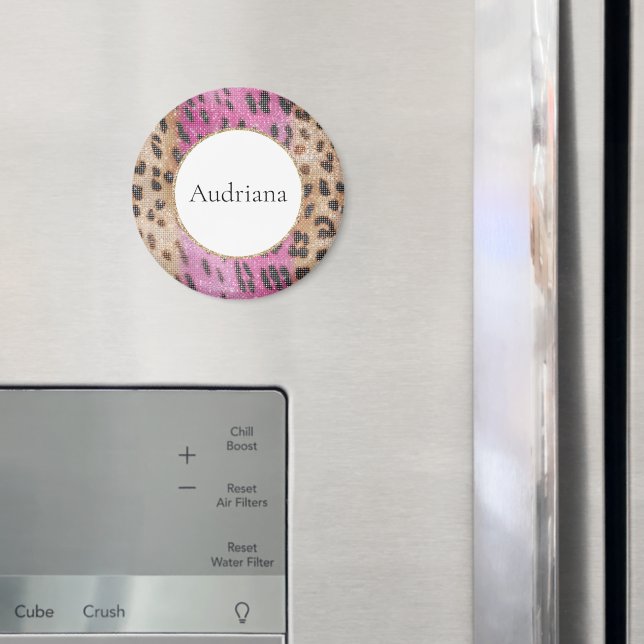 Pink Cream Leopard Animal Sparkle   Magnet (In Situ (Fridge))