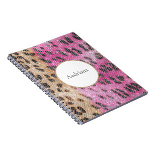 Pink Cream Leopard Animal Sparkle   Notebook