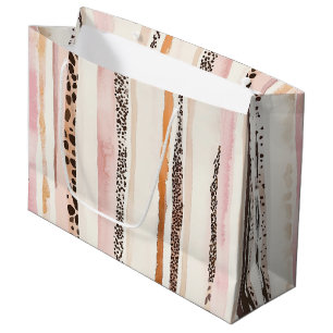 Pink Cream Leopard Print Stripes Birthday Large Gift Bag