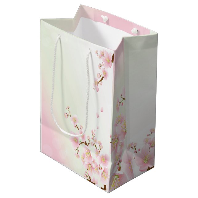 Pink & Cream Magnolia Blossom Natural Spa Medium Gift Bag (Front Angled)