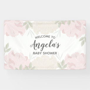 Pink & Cream Peonies Baby Shower Party Banner