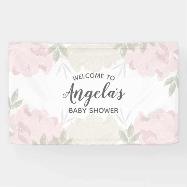 Pink & Cream Peonies Baby Shower Party Banner (Horizontal)