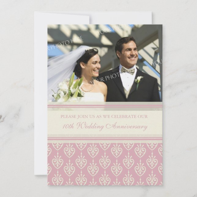 Pink Cream Photo 10th Anniversary Party Invitation (Front)