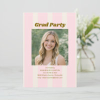 Pink Cream Retro Stripe Grad Party Photo 2026