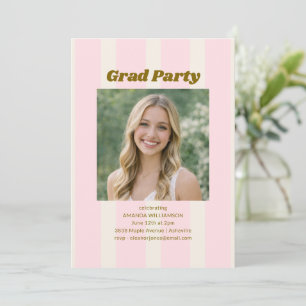 Pink Cream Retro Stripe Grad Party Photo 2026 Invitation