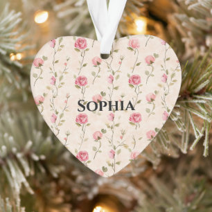 Pink Cream Roses Floral Christmas Ornament