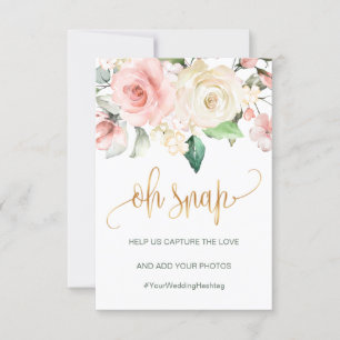 Pink cream roses Oh snap sign/hashtag wedding card