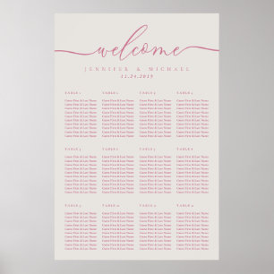 Pink Cream Simple Wedding Seating Twelve Table Poster