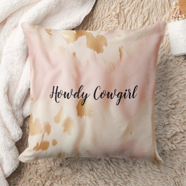 Pink Cream Southwest Cowgirl Cowhide Cushion (Blanket)