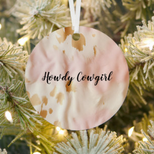 Pink Cream Southwest Cowgirl Cowhide Metal Tree Decoration