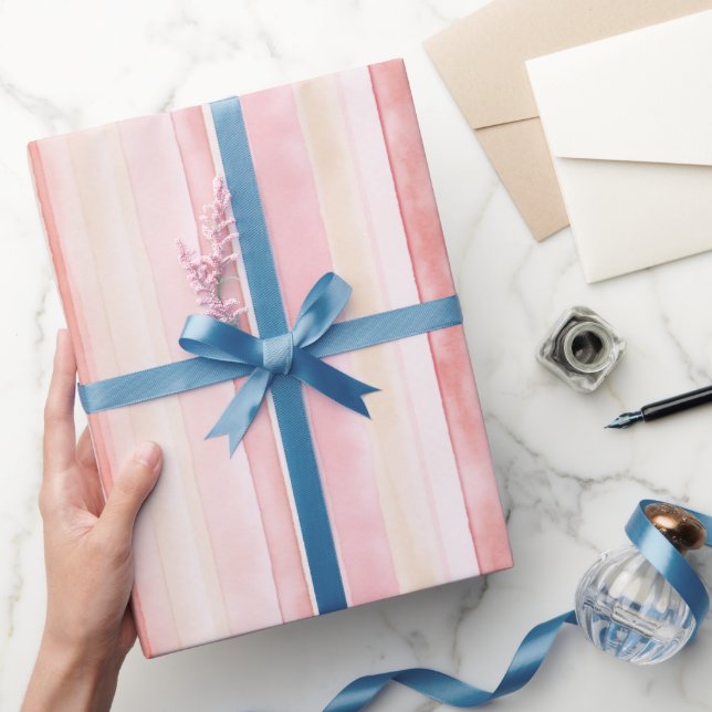 Pink Cream Stripes Birthday Wrapping Paper (Gifting)