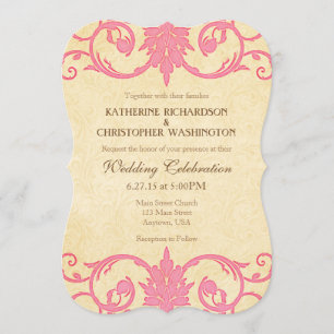 Pink Cream Swirls Vintage Wedding Invitation