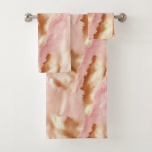 Pink Cream Tan Southwest Cowgirl Cowhide Bath Towel Set