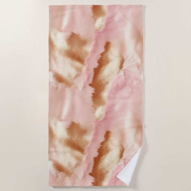 Pink Cream Tan Southwest Cowgirl Cowhide Beach Towel (Front)