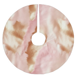 Pink Cream Tan Southwest Cowgirl Cowhide Brushed Polyester Tree Skirt