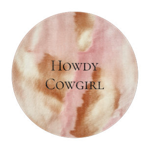 Pink Cream Tan Southwest Cowgirl Cowhide Cutting Board
