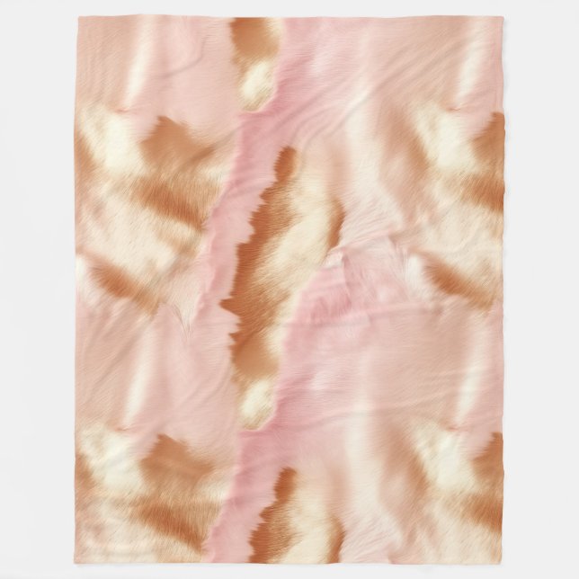 Pink Cream Tan Southwest Cowgirl Cowhide Fleece Blanket (Front)
