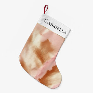 Pink Cream Tan Southwest Cowgirl Cowhide Small Christmas Stocking