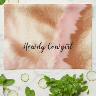 Pink Cream Tan Southwest Cowgirl Cowhide Tea Towel