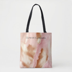 Pink Cream Tan Southwest Cowgirl Cowhide Tote Bag