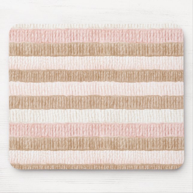 Pink Cream Tan Stripes Mouse Mat (Front)