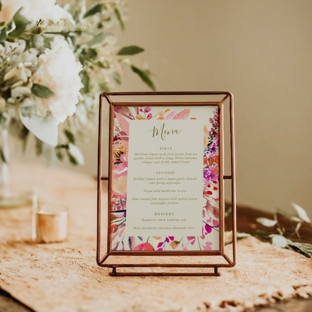 Pink Cream Watercolor Floral Custom Wedding Menu Invitation (Creator Uploaded)