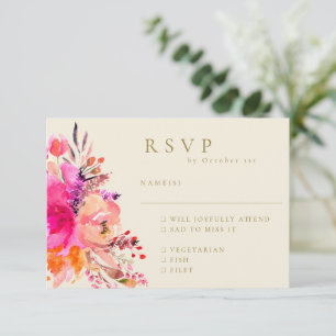 Pink Cream Watercolor Floral Wedding Meal Choice RSVP Card
