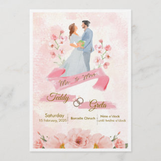 Pink Cream Watercolor Wedding Invitation