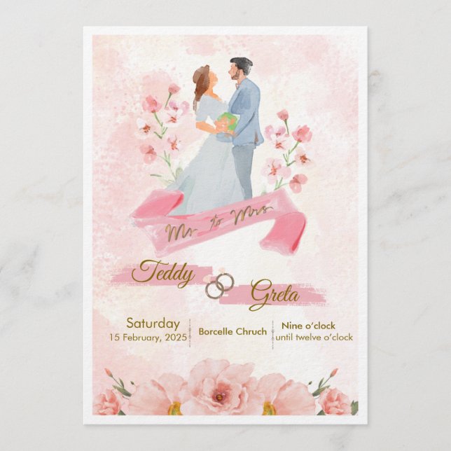 Pink Cream Watercolor Wedding Invitation (Front)