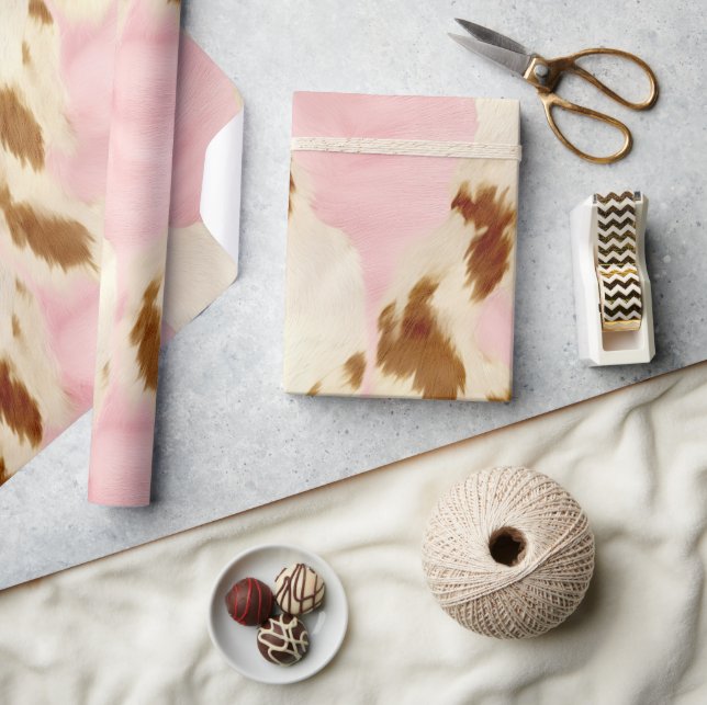 Pink Cream White Brown Cowhide Wrapping Paper (Crafts)