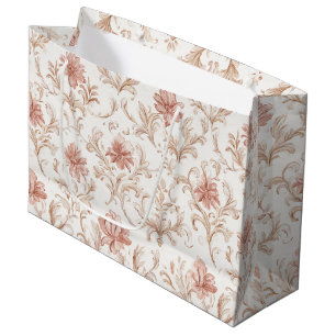 Pink Cream White Floral Bridal Shower Large Gift Bag