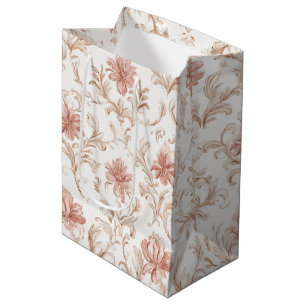 Pink Cream White Floral Bridal Shower Medium Gift Bag