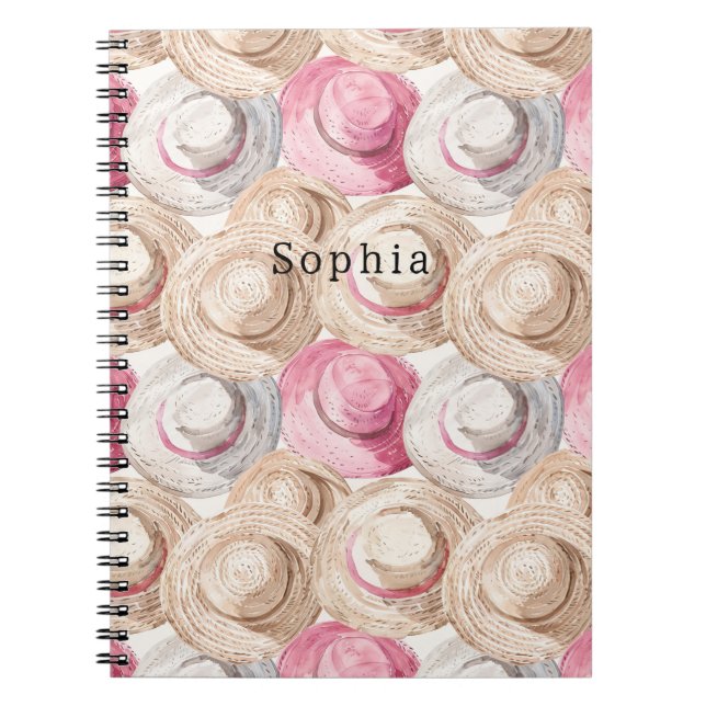 Pink Cream White Straw Hats Notebook (Front)