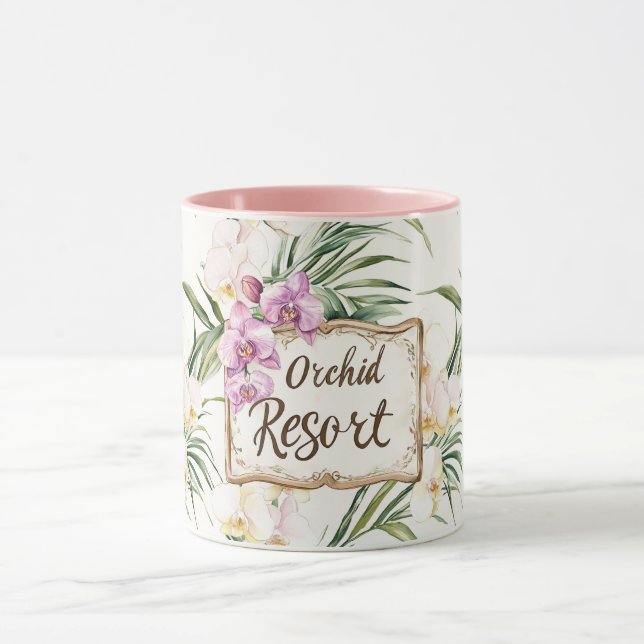 Pink Cream White Tropical Orchid Flowers Resort Mug (Center)