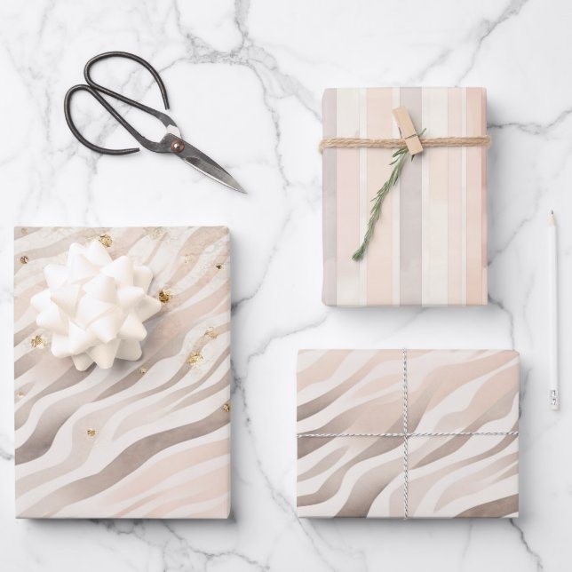 Pink Cream Zebra Animal Gold Sparkle Birthday Wrapping Paper Sheet (Front)