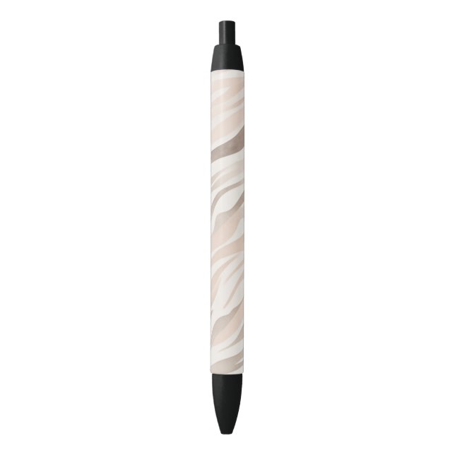 Pink Cream Zebra Animal Print Black Ink Pen (Front Vertical)