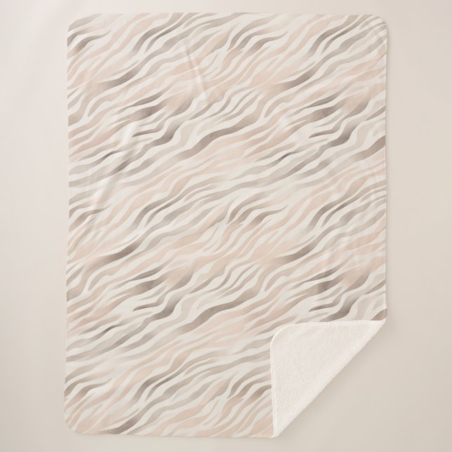 Pink Cream Zebra Animal Print   Sherpa Blanket (Front)