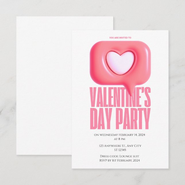 Pink Creative Modern Valentine's Day Party Invitation (Front/Back)