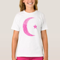 Pink Crescent Moon And Star T-Shirt