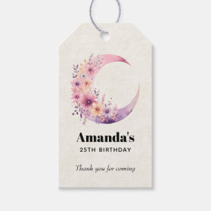 Pink Crescent Moon Birthday Thank You Gift Tags